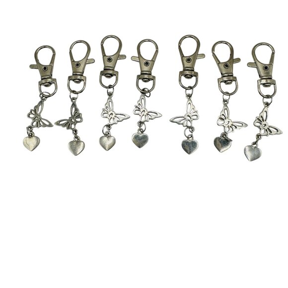 Set Of 7 Butterfly Heart Silver Metal Keychain Clips - Picture 3 of 3
